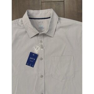 Apt‎ 9 Slim Fit Button Up Shirt Performance Mens L Grey Short Sleeve Stretch NWT